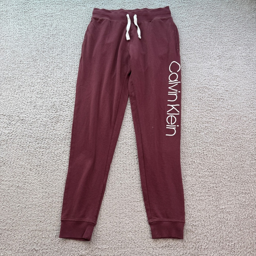 Calvin Klein Womens Burgundy Logo Jogger Sleepwear Pants Small QP2074S
